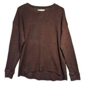 Seven7 Brown Waffle Knit Long Sleeve Top Women’s Size L Crewneck